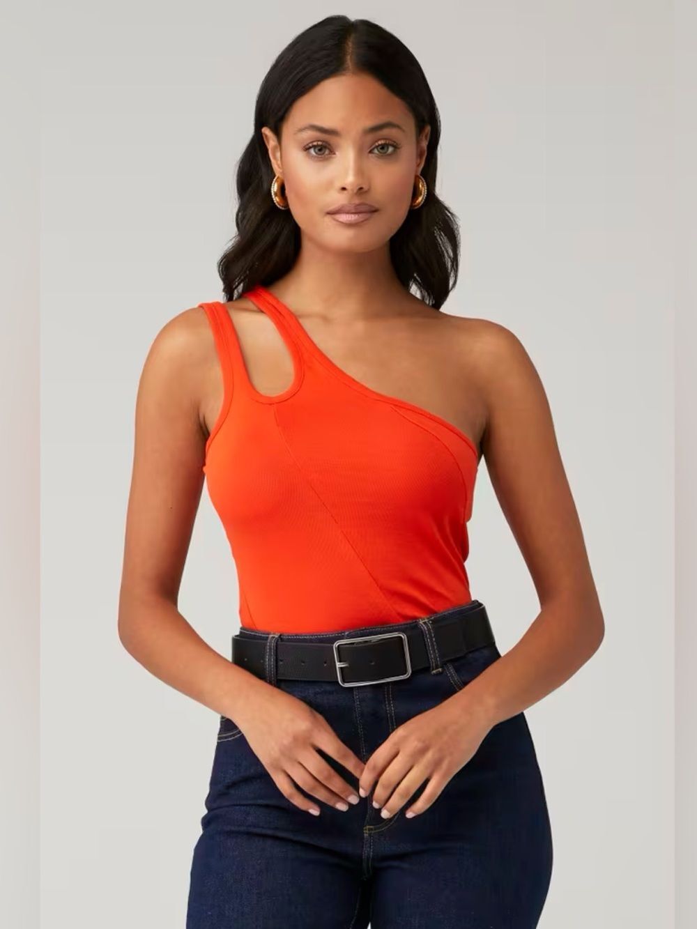 Lamarque Womens Terra One Shoulder Cotton Spandex Tank Top Spicy Orange Size XS